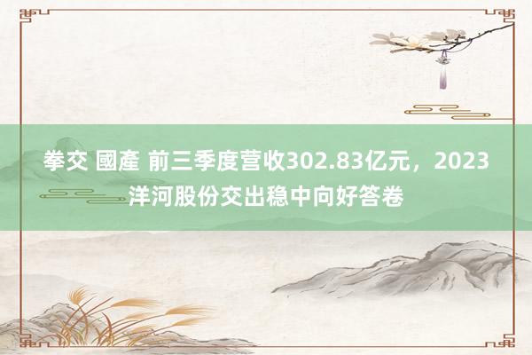 拳交 國產 前三季度营收302.83亿元，2023洋河股份交出稳中向好答卷