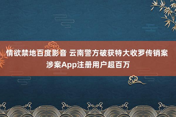 情欲禁地百度影音 云南警方破获特大收罗传销案 涉案App注册用户超百万