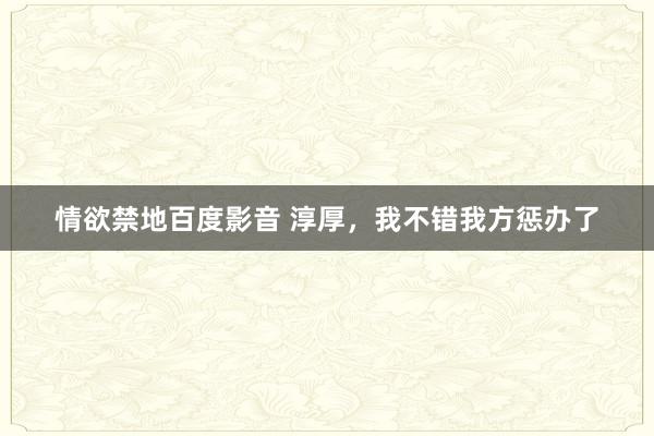 情欲禁地百度影音 淳厚，我不错我方惩办了