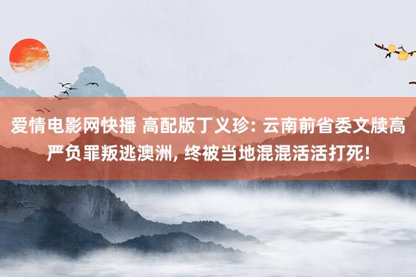 爱情电影网快播 高配版丁义珍: 云南前省委文牍高严负罪叛逃澳洲， 终被当地混混活活打死!