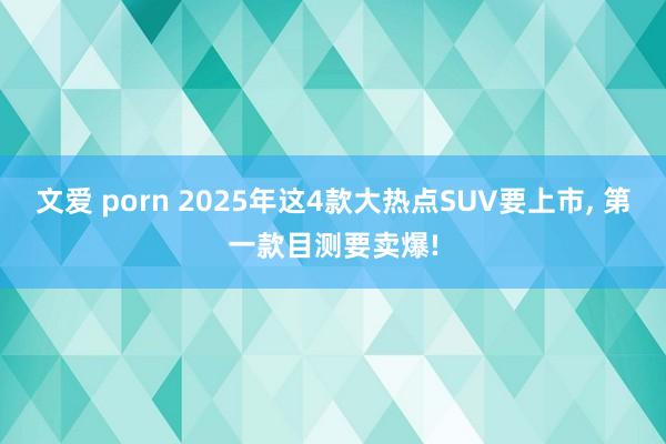 文爱 porn 2025年这4款大热点SUV要上市， 第一款目测要卖爆!