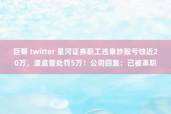 巨臀 twitter 星河证券职工违章炒股亏蚀近20万，遭监管处罚5万！公司回复：已被革职