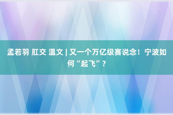 孟若羽 肛交 温文 | 又一个万亿级赛说念！宁波如何“起飞”？